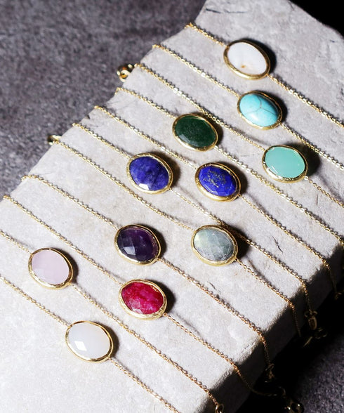 ブレスレット 天然石 オーバル チェーン アンリファインド ANTICO ABR008