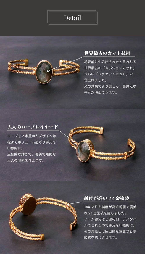 バングル ブレスレット 天然石 オーバル ロープ ツイスト チェーン レイヤード アンリファインド ANTICO ABR016