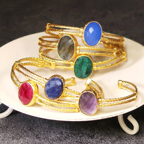 バングル ブレスレット 天然石 オーバル ロープ ツイスト チェーン レイヤード アンリファインド ANTICO ABR016