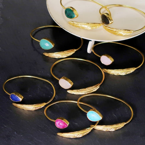 バングル ブレスレット 天然石 ティアドロップ フェザー アンリファインド ANTICO ABR020