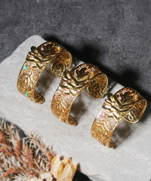 バングル ブレスレット オーバル レース 透かし リーフ ビューティフルジルコニア ANTICO ABR038