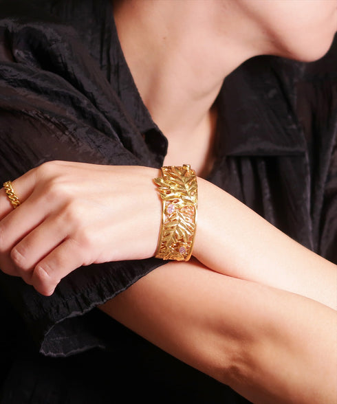 バングル ブレスレット オーバル レース 透かし リーフ ビューティフルジルコニア ANTICO ABR038