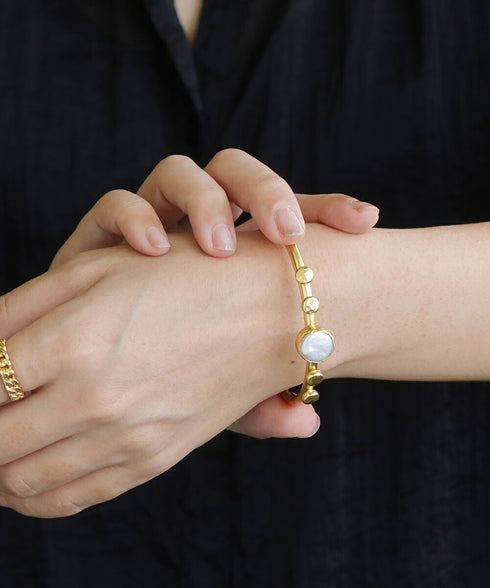 バングル ブレスレット 天然石 パール ラウンド アンリファインド ANTICO ABR044