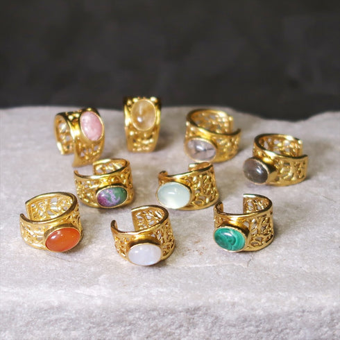 イヤーカフ 天然石 オーバル アンリファインド ANTICO AEC020