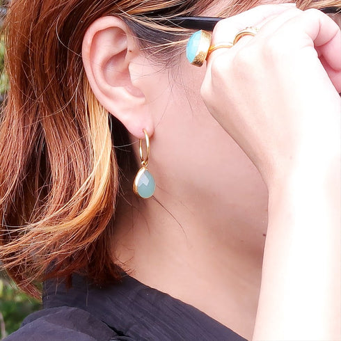 ピアス 天然石 ティアドロップ フープ アンリファインド ANTICO AER002