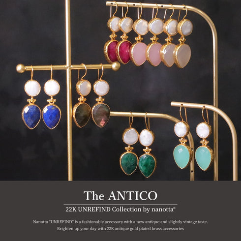 ピアス 天然石 パール ティアドロップ ラウンド フック アンリファインド ANTICO AER008