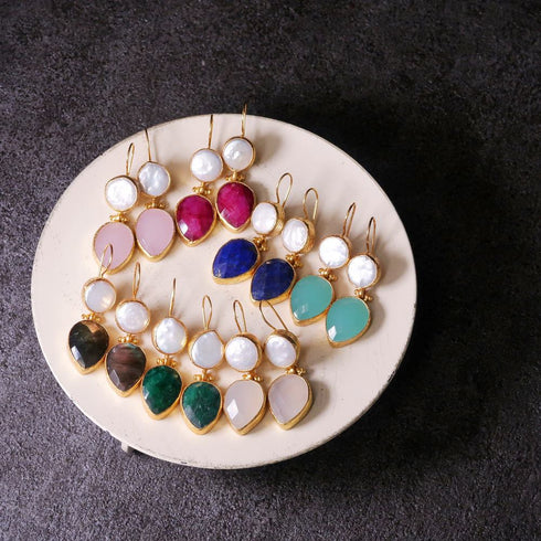 ピアス 天然石 パール ティアドロップ ラウンド フック アンリファインド ANTICO AER008