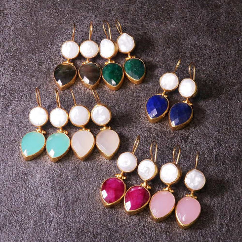 ピアス 天然石 パール ティアドロップ ラウンド フック アンリファインド ANTICO AER008