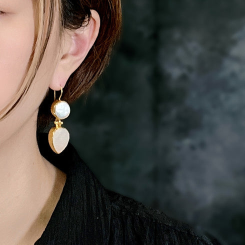 ピアス 天然石 パール ティアドロップ ラウンド フック アンリファインド ANTICO AER008