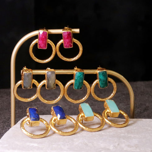 ピアス 天然石 スクエア スタッド サークル アンリファインド ANTICO AER010