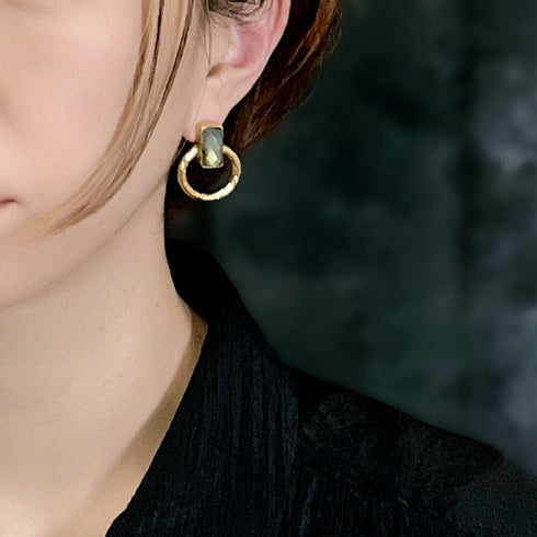 ピアス 天然石 スクエア スタッド サークル アンリファインド ANTICO AER010