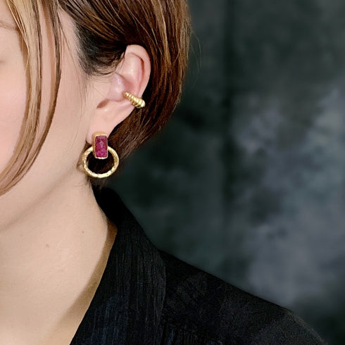 ピアス 天然石 スクエア スタッド サークル アンリファインド ANTICO AER010