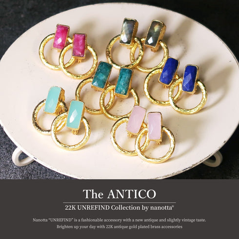 イヤリング 天然石 スクエア サークル アンリファインド ANTICO AER011