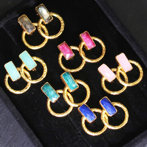 イヤリング 天然石 スクエア サークル アンリファインド ANTICO AER011