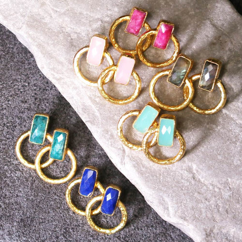 イヤリング 天然石 スクエア サークル アンリファインド ANTICO AER011