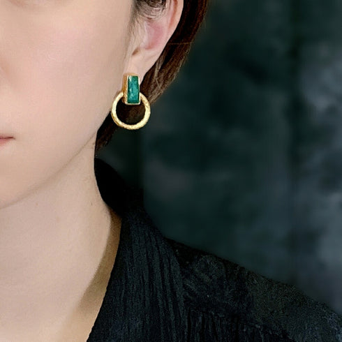 イヤリング 天然石 スクエア サークル アンリファインド ANTICO AER011