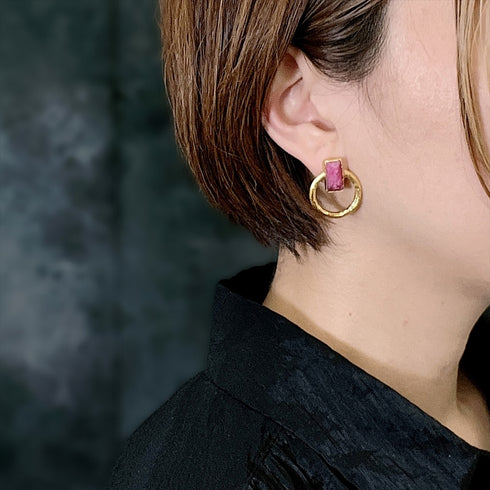 イヤリング 天然石 スクエア サークル アンリファインド ANTICO AER011