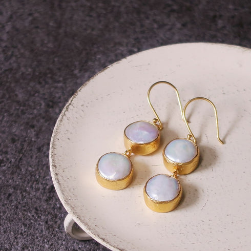 ピアス 天然石 パール ラウンド フック アンリファインド ANTICO AER020