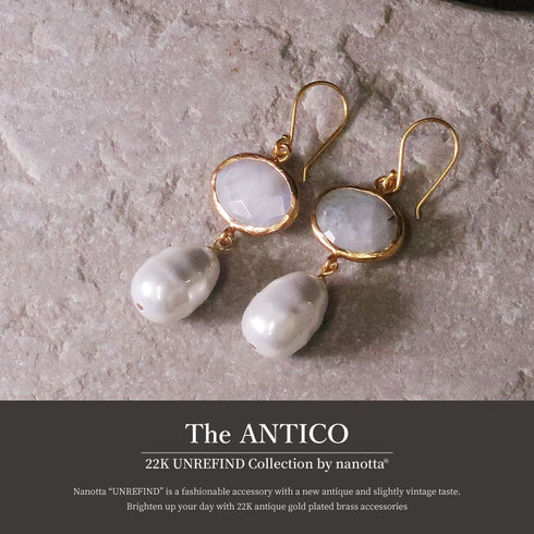 ピアス 天然石 パール オーバル フック アンリファインド ANTICO AER023