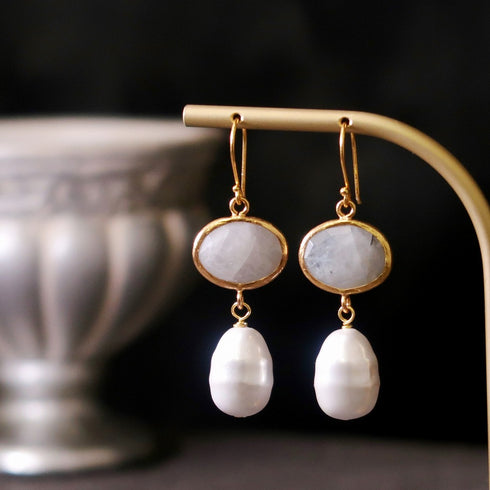 ピアス 天然石 パール オーバル フック アンリファインド ANTICO AER023