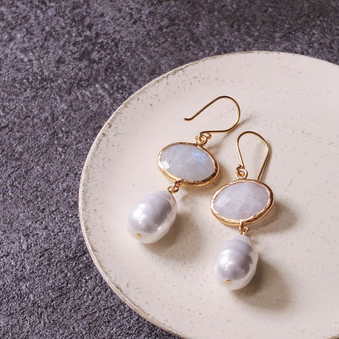 ピアス 天然石 パール オーバル フック アンリファインド ANTICO AER023