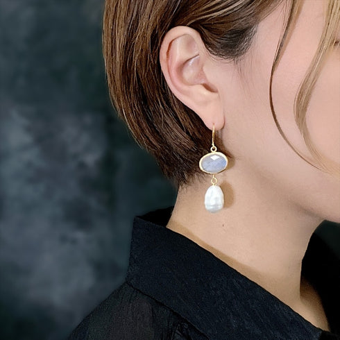 ピアス 天然石 パール オーバル フック アンリファインド ANTICO AER023