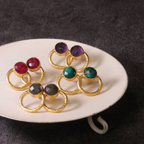 ピアス 天然石 ラウンド スタッド サークル アンリファインド ANTICO AER024