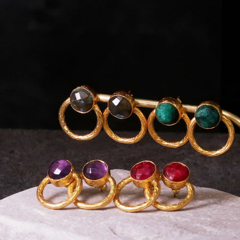 ピアス 天然石 ラウンド スタッド サークル アンリファインド ANTICO AER024