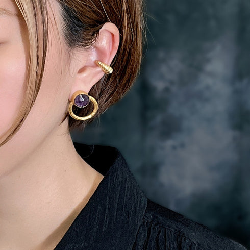 ピアス 天然石 ラウンド スタッド サークル アンリファインド ANTICO AER024