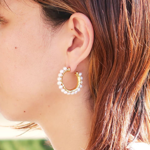 ピアス 天然石 パール スタッド フープ アンリファインド ANTICO AER042