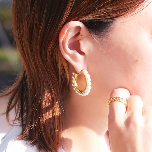 ピアス 天然石 パール スタッド フープ アンリファインド ANTICO AER042