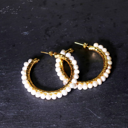 ピアス 天然石 パール スタッド フープ アンリファインド ANTICO AER044