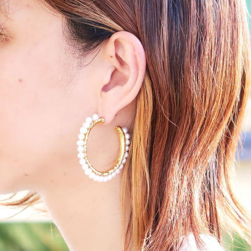 ピアス 天然石 パール スタッド フープ アンリファインド ANTICO AER044