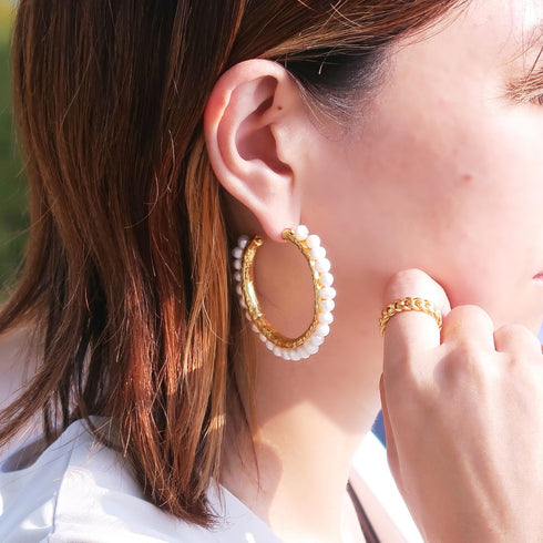 ピアス 天然石 パール スタッド フープ アンリファインド ANTICO AER044