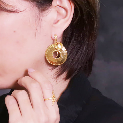 ピアス ラウンド スタッド サークル プレート スネーク 蛇 ANTICO AER058