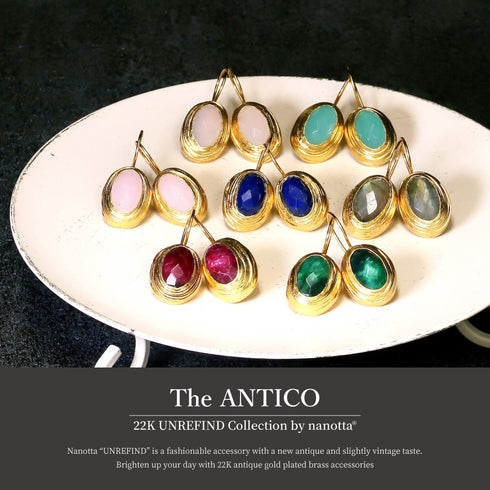 ピアス 天然石 オーバル フック アンリファインド ANTICO AER062