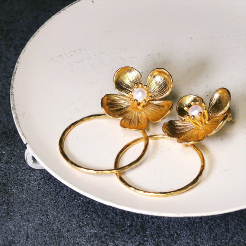 ピアス パール ラウンド スタッド サークル 花 ANTICO AER064