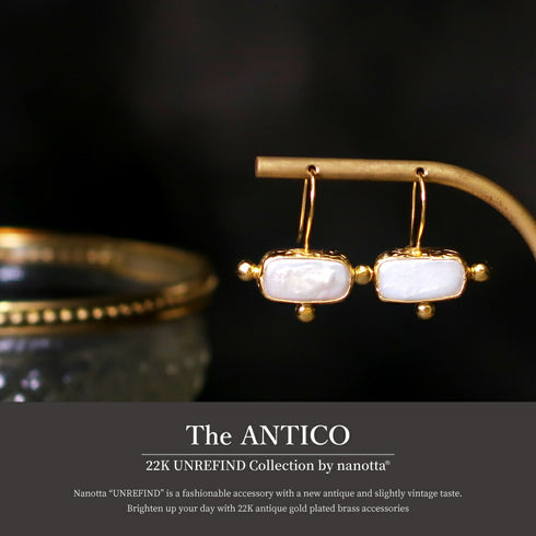 ピアス 天然石 パール レクタングル フック アンリファインド ANTICO AER077