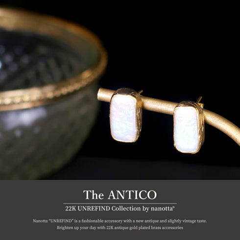 ピアス 天然石 パール レクタングル スタッド アンリファインド ANTICO AER087