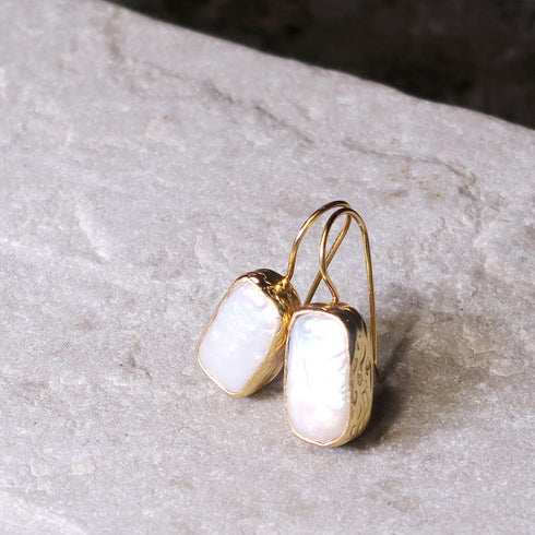 ピアス 天然石 パール レクタングル フック アンリファインド ANTICO AER088