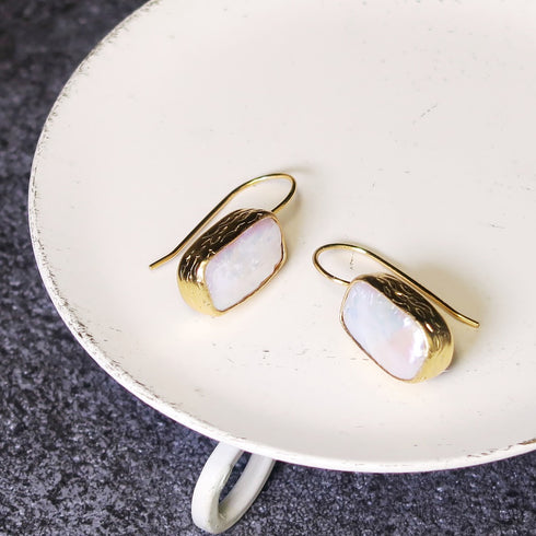 ピアス 天然石 パール レクタングル フック アンリファインド ANTICO AER088