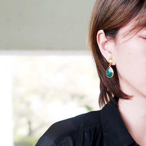 イヤリング 天然石 ティアドロップ アンリファインド ANTICO AER090