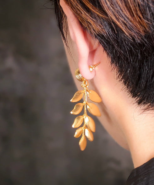 ピアス 天然石 ラウンド スタッド リーフ アンリファインド ANTICO AER092