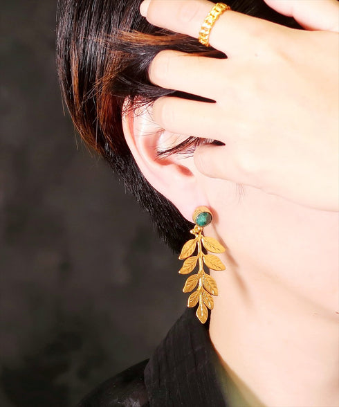 ピアス 天然石 ラウンド スタッド リーフ アンリファインド ANTICO AER092