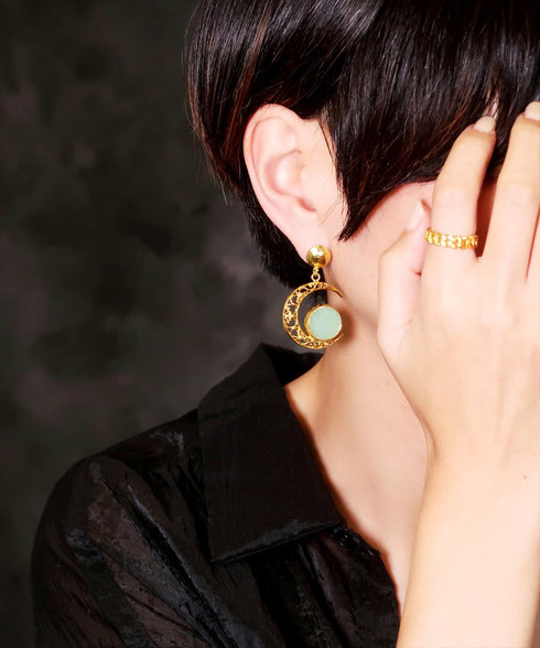 ピアス 天然石 ラウンド スタッド 透かし アンリファインド ANTICO AER095