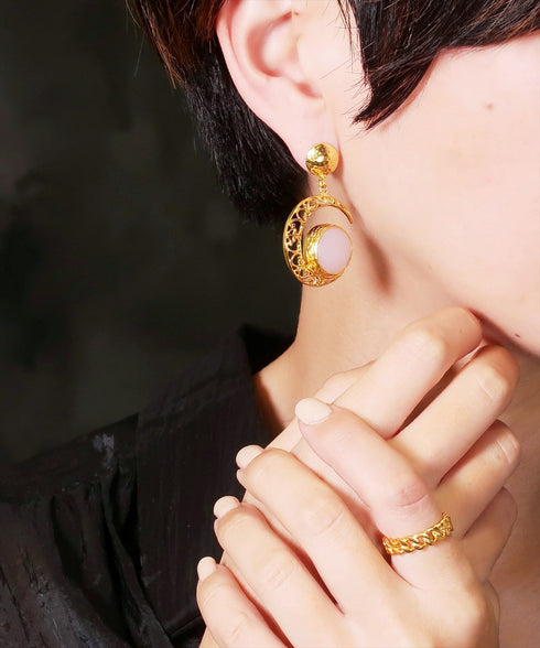 ピアス 天然石 ラウンド スタッド 透かし アンリファインド ANTICO AER095