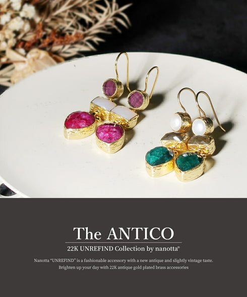 ピアス 天然石 ティアドロップ ラウンド レクタングル フック アンリファインド ANTICO AER097