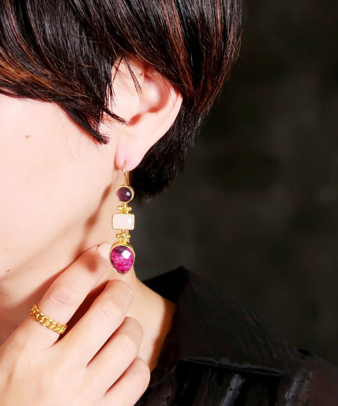 ピアス 天然石 ティアドロップ ラウンド レクタングル フック アンリファインド ANTICO AER097