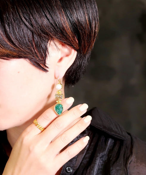 ピアス 天然石 ティアドロップ ラウンド レクタングル フック アンリファインド ANTICO AER097