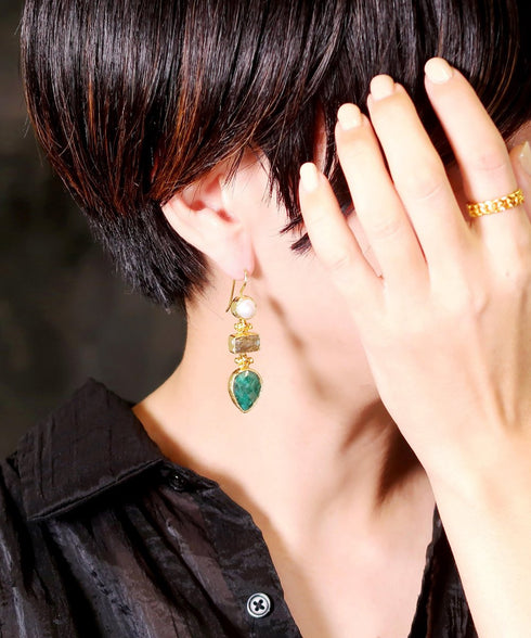 ピアス 天然石 ティアドロップ ラウンド レクタングル フック アンリファインド ANTICO AER097